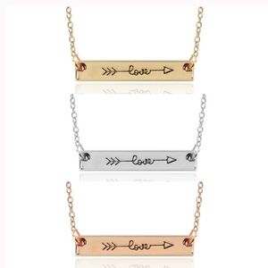 Minimalist Love Arrow Bar Necklace, 18+3”